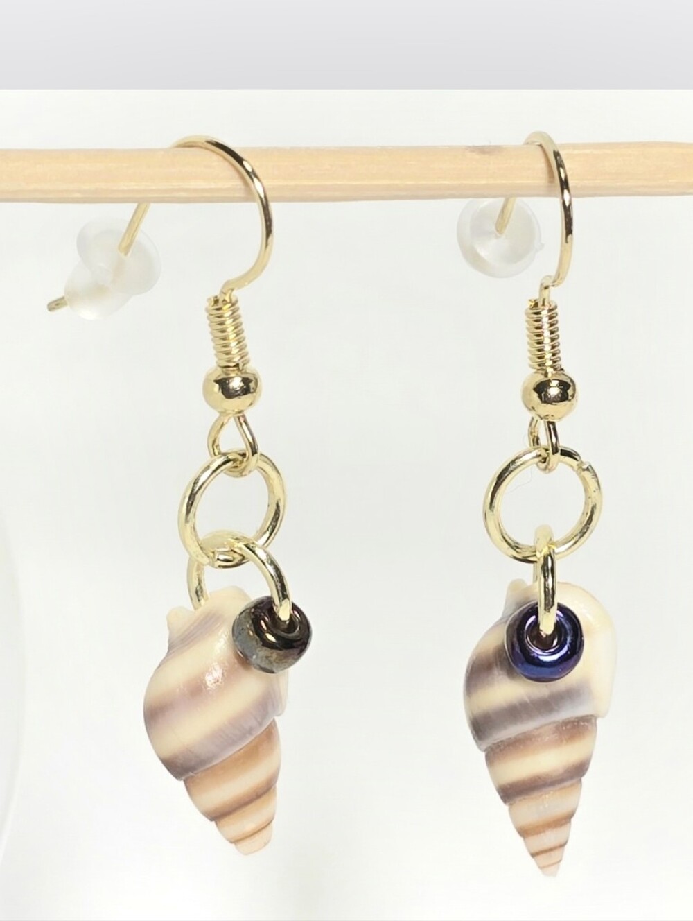 Natural shell earrings with glass bead: coastal beach statement earrings